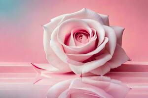 a single pink rose on a pink background. AI-Generated photo