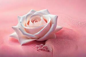 un blanco Rosa en un rosado antecedentes. generado por ai foto