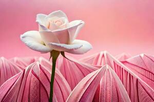 a single white rose is in the middle of a pink background. AI-Generated photo