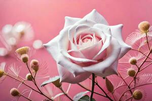 a white rose is in front of pink flowers. AI-Generated photo