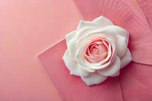 a white rose on a pink background. AI-Generated photo