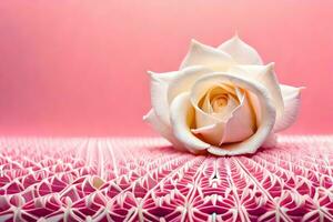 a single white rose on a pink background. AI-Generated photo