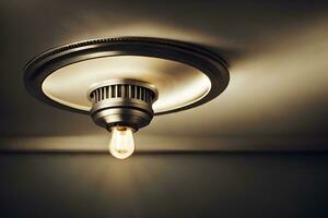 a light bulb is shining on a ceiling. AI-Generated photo