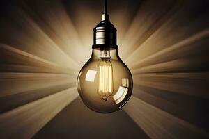 an old light bulb is shown in a dark room. AI-Generated photo
