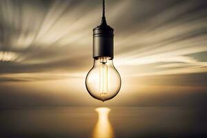 a light bulb is shining over the ocean. AI-Generated photo