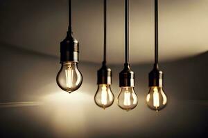 three light bulbs hanging from a ceiling. AI-Generated photo