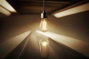 a light bulb is hanging from the ceiling. AI-Generated photo