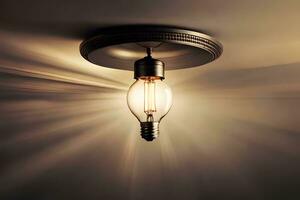 a light bulb is shining in the middle of a room. AI-Generated photo