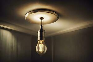 a light bulb is hanging from the ceiling. AI-Generated photo