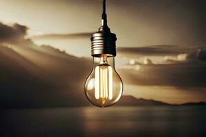 a light bulb is hanging from a string. AI-Generated photo
