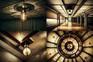 un serie de imágenes demostración diferente tipos de ligero bombillas generado por ai foto