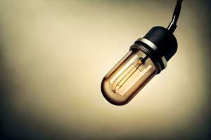 an old fashioned light bulb on a brown background. AI-Generated photo