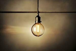 a light bulb is hanging from a string. AI-Generated photo