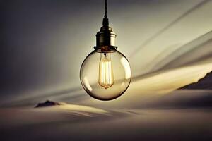 a light bulb is hanging from a string. AI-Generated photo