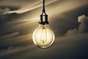 a light bulb is shining in the sky. AI-Generated photo