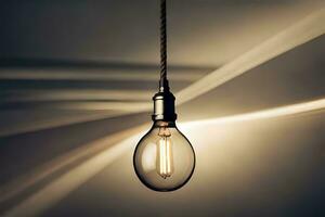 a light bulb is hanging from a rope. AI-Generated photo
