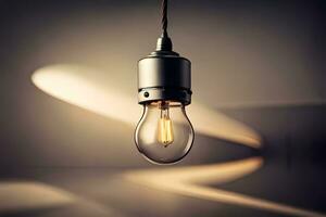 a light bulb is hanging from a ceiling. AI-Generated photo