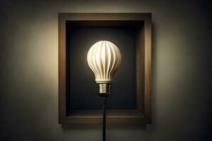 a light bulb is in a wooden box. AI-Generated photo