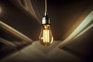 a light bulb is hanging from a string. AI-Generated photo