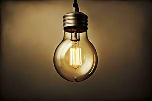 an old fashioned light bulb is shown in a dark room. AI-Generated photo