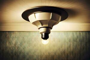 a light bulb is on a ceiling. AI-Generated photo