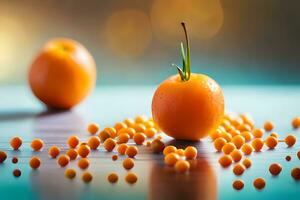orange and orange seeds on a table. AI-Generated photo