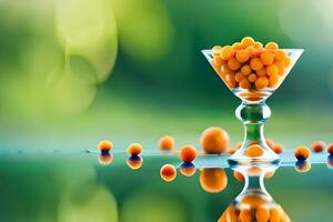 orange fruits in a glass with water on a table. AI-Generated photo