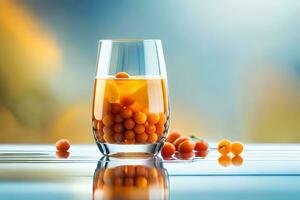 a glass of orange juice with berries on the table. AI-Generated photo