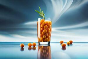 a glass of orange juice with a plant on top. AI-Generated photo