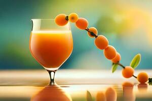 a glass of orange juice with a vine on it. AI-Generated photo