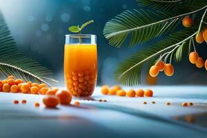 a glass of orange juice with berries on the table. AI-Generated photo