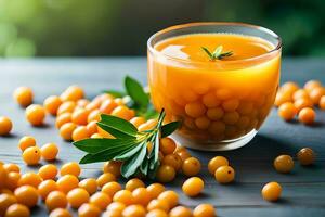 how to make a fresh juice with sea buckthorn. AI-Generated photo