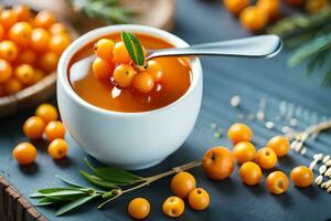 sea buckthorn juice is a great source of vitamin c and antioxidants. AI-Generated photo