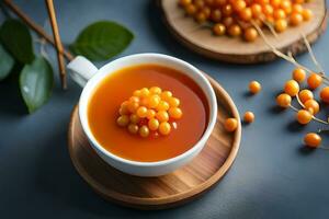 sea buckthorn tea is a great source of vitamin c and antioxidants. AI-Generated photo