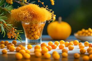 sea buckthorn berries in a glass. AI-Generated photo