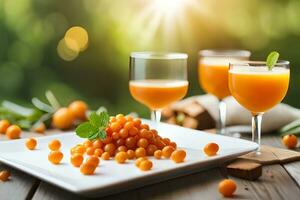 orange juice and orange juice on a plate. AI-Generated photo