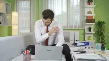 The man who is bothered by the smell of sweat is applying perfume. video