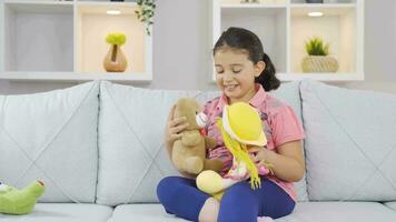 Happy girl child playing games. video