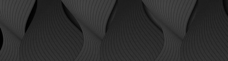 Black minimal waves and lines abstract futuristic tech background vector