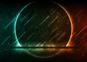 Cyan orange neon laser circle frame technology grunge background vector