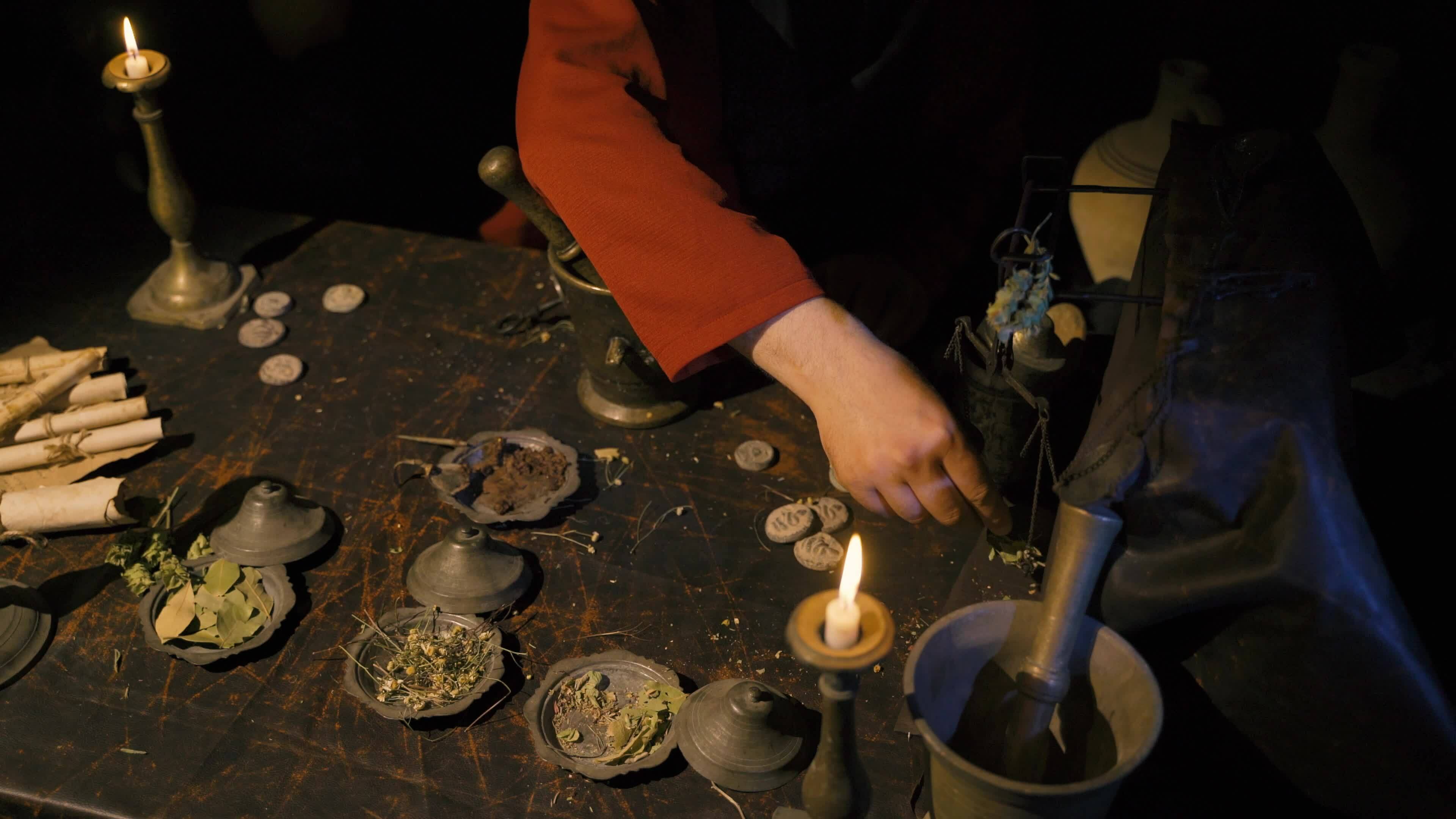 Traditional medicine method in the Middle Ages. 32966834 Stock Video at