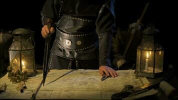 Developing a war strategy with a sword on the map in the Middle East. video