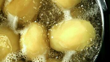 Peeled potatoes in boiling water. Filmed on a highspeed camera at 1000 fps. High quality FullHD footage video