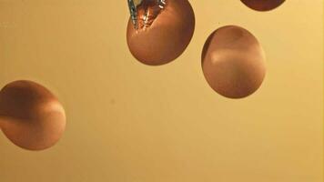 ovos outono debaixo água com bolhas. filmado em uma alta velocidade Câmera às 1000 fps. Alto qualidade fullhd cenas video