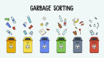 Trash sorting bins cartoon vector illustration by The Img ~ EpicPxls