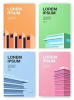 Set of posters. Backgrounds with abstract architecture. Vertical placard with place for text. Colorful vector illustration