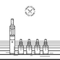 vape de fumar dispositivo. ilustración con cigarrillo electrónico y vaping jugo. vector