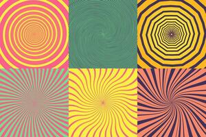 Set of different psychedelic spiral, vortex, twirl. Vector colorful backgrounds collection.