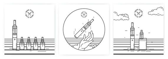 Vape devices set. Contour illustrations with e-cigarettes. vector