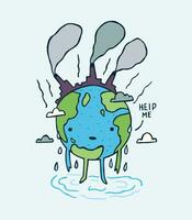 Sad polluted Earth. with help me message. vector